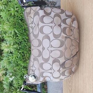 Coach Khaki Signature Sateen w/Front Pocket Top Zip Crossbody Bag